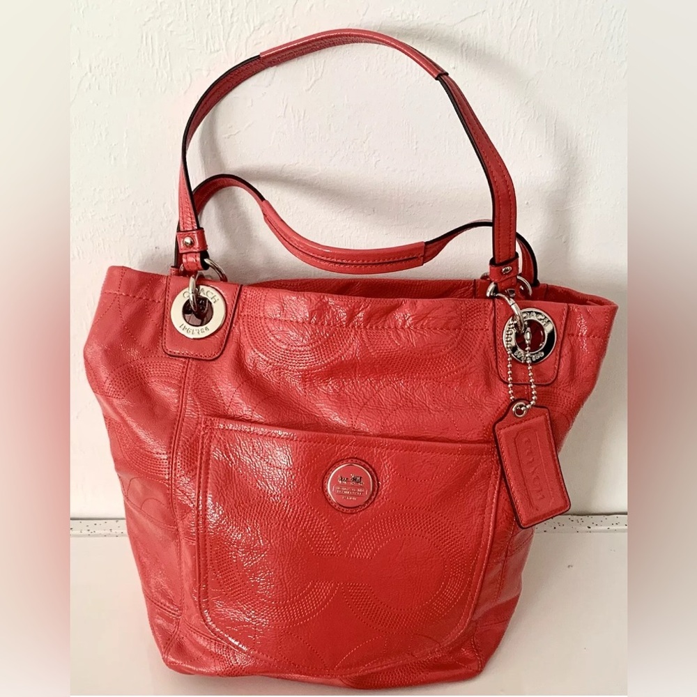 COACH Bag NEW (never used) 2012 Coral Orange Tote Silver Hardware Logo hangtags